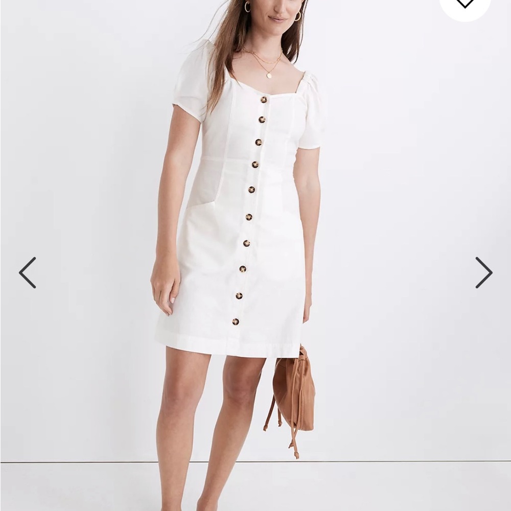 NWT Madewell Linen Cotton puff sleeve mini dress cream & white womens size 0 & 2